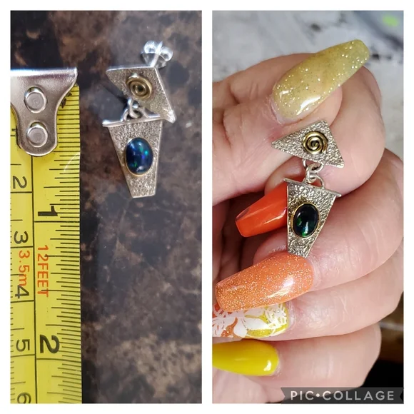 Genuine 2ct Australian Black Boulder Fire Opal Earrings - Picture 7 of 7